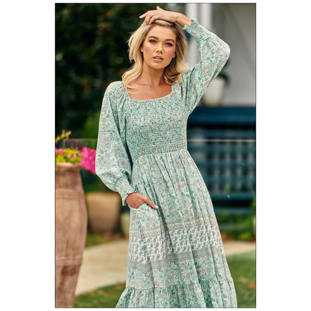 Jaase Mint Green Aquarius Boho Maxi Dress size L